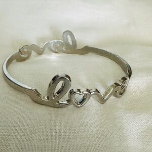 Vintage Silver Tone Love Script Bangle Bracelet
